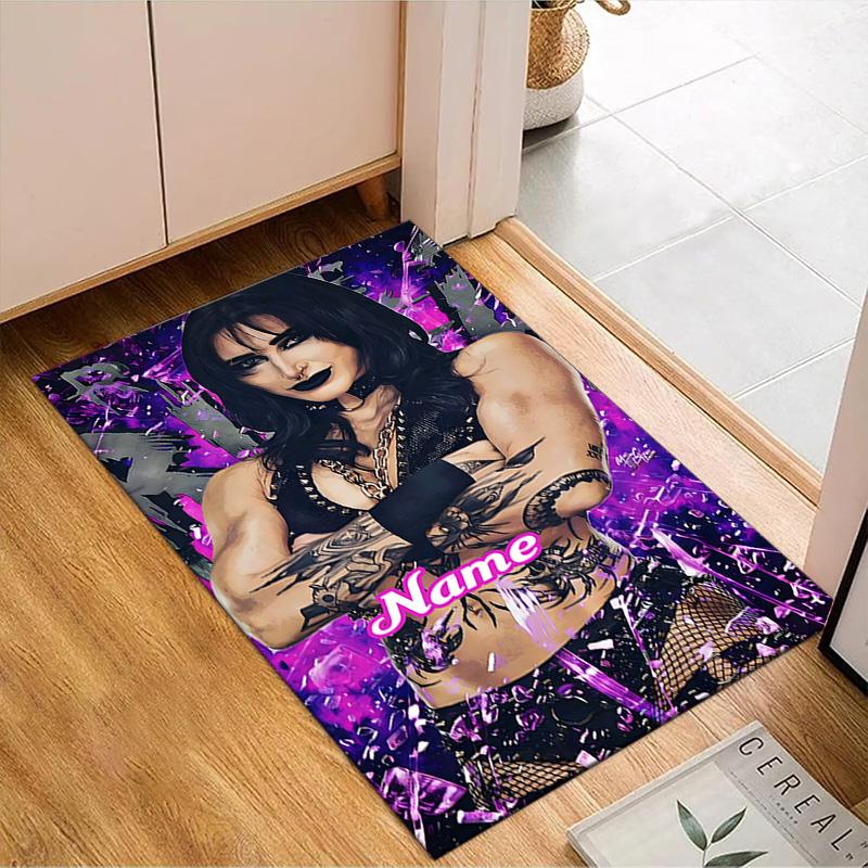 Alfombra de lucha con nombre personalizado Rhea Ripley para Sala de Estar, Salas de Juegos, Oficina, Dormitorio, Felpudo Diseño Divertido, regalos para fans decoración de Navidad