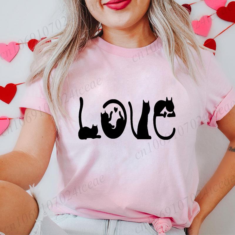 Women's T-Shirts Clothing Valentine Leopard Love Heart Print Tees Breathable Tshirt Loose T-Shirts Harajuku Casual Short Sleeve