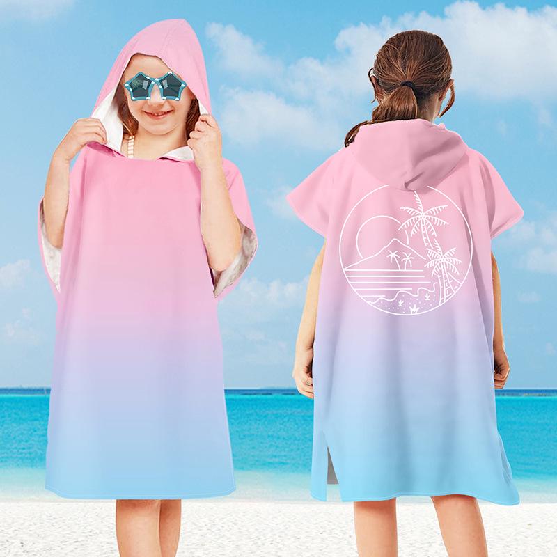 

2024 Детское банное полотенце из микрофибры с капюшоном - быстросохнущая, впитывающая накидка для плавания и пляжный халат Children s Microfiber Bathrobe