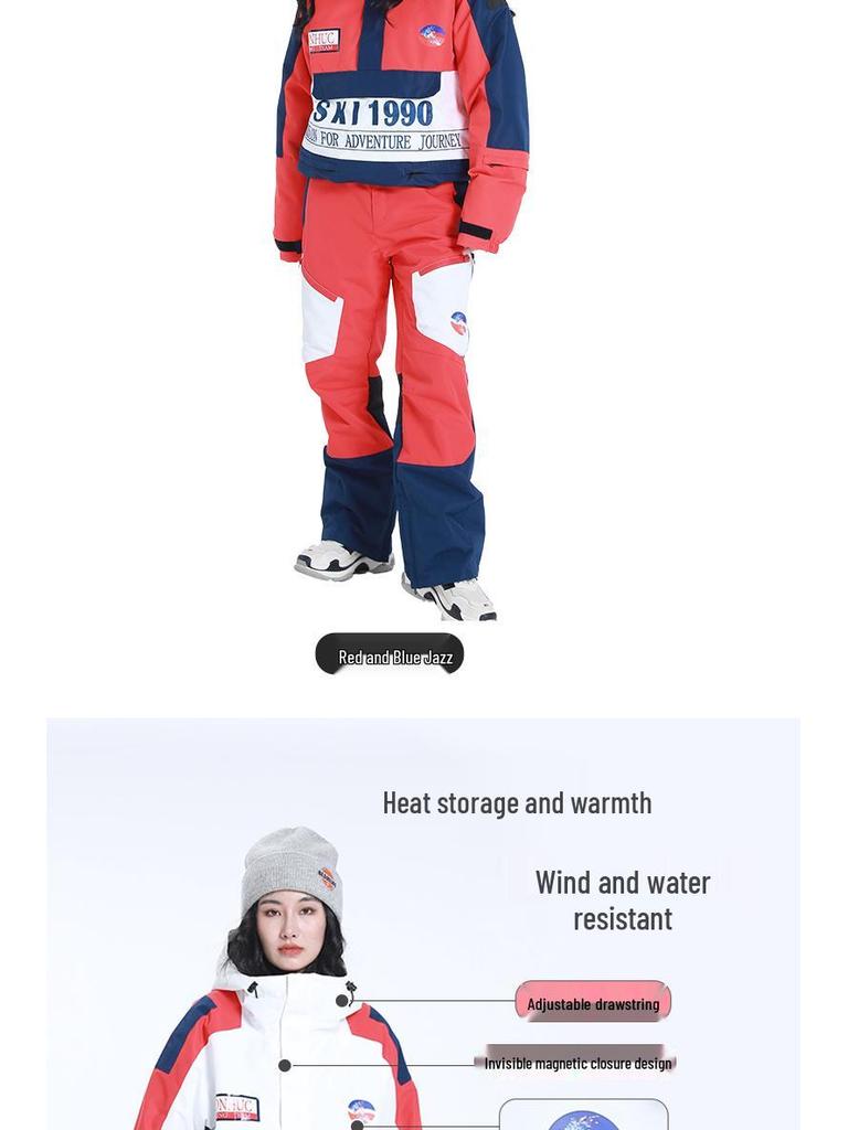 Unisex Two-Piece Ski Suit: Windproof, Waterproof, and Warm with Thickened Top and Ski Pants