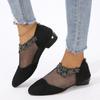 Rhinestone Sandals Women's Mesh Shoes Medium Heel Low Heel Flat Bottom Bag Head Single Shoes Women's Breathable Women's Shoes