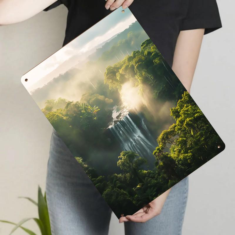 

Sunrise Rainforest Waterfall Custom Metal Wall Art Decor for Living Room 20x30cm（7.8x11.8inch）