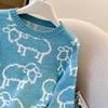 New Spring 2026 Korean-Style Cartoon Knit Sweater - Loose Fit, Round Neck, Large Size for Women