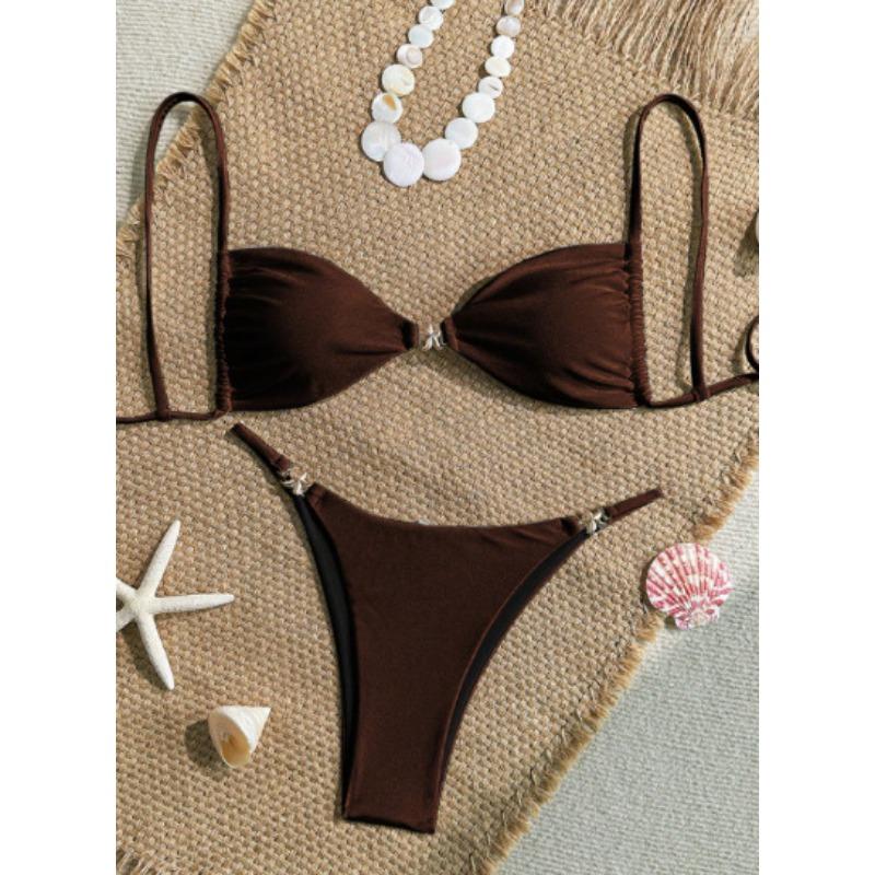 Women's Wine Red Metal Accent Two-Piece Bikini Swimsuit