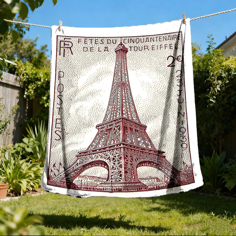 1pc Eiffel Tower Outdoor Flannel Throw Blanket Soft, Cozy, Warm All Season, Machine Washable,