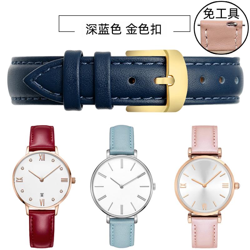 10 12mm 14mm 15mm 16mm 18m Quick Release Strap Women Genuine Leather White Red Pink Blue Cowhide Watch Band Bracelet Accessories