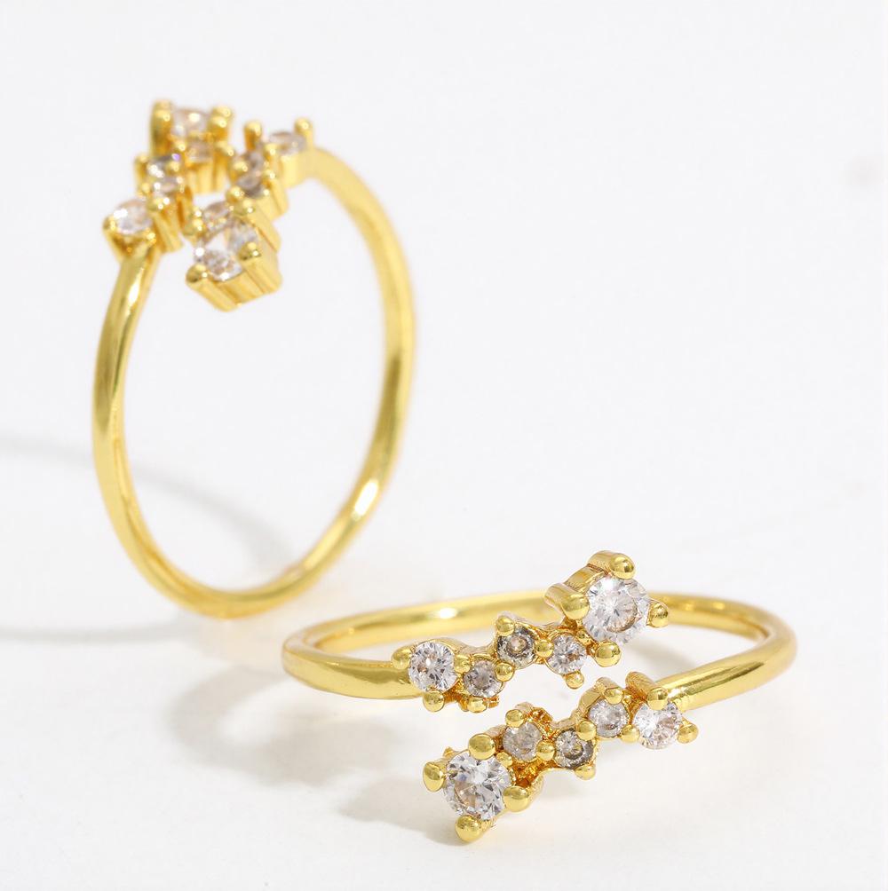 Elegant Women's Adjustable Gold-Plated Copper Ring with Zircon - Minimalist, High-End Niche Design