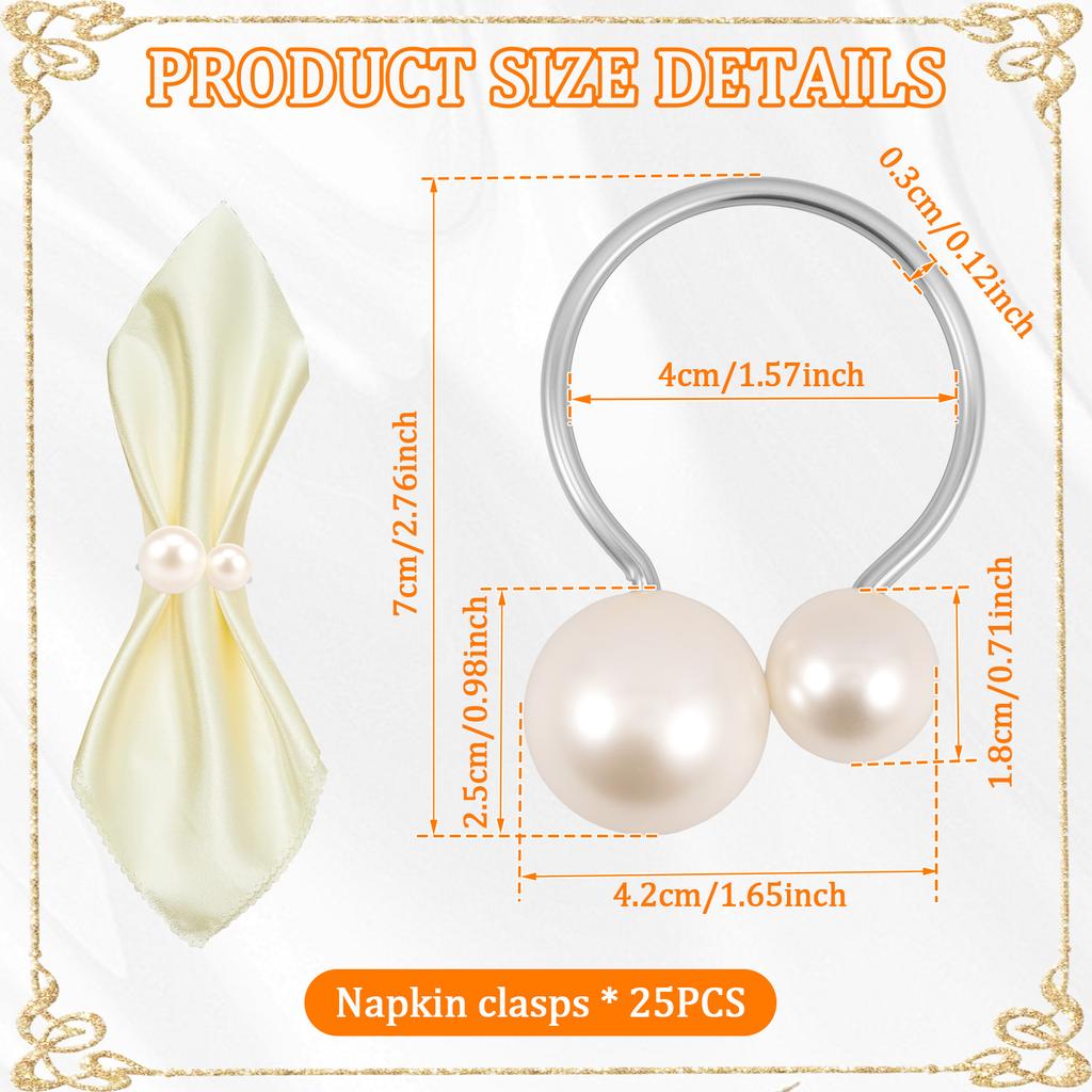 25Pcs Pearl Style Napkin Ring Easy Cleaning Delicate Dinner Serviette Buckle Set for Anniversary Birthday Wedding