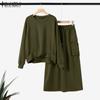 ZANZEA Women Long Sleeve Blouse and Skirts Casual Two Piece Suit Sets