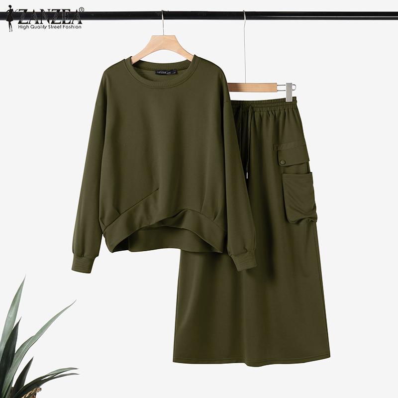 ZANZEA Women Long Sleeve Blouse and Skirts Casual Two Piece Suit Sets