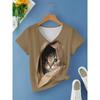 3D Printed Women's V-neck T-shirt with Kitten Pattern Versatile Summer Fresh Women's Edition T-shirt Breathable Machine Washed Outdoor Top