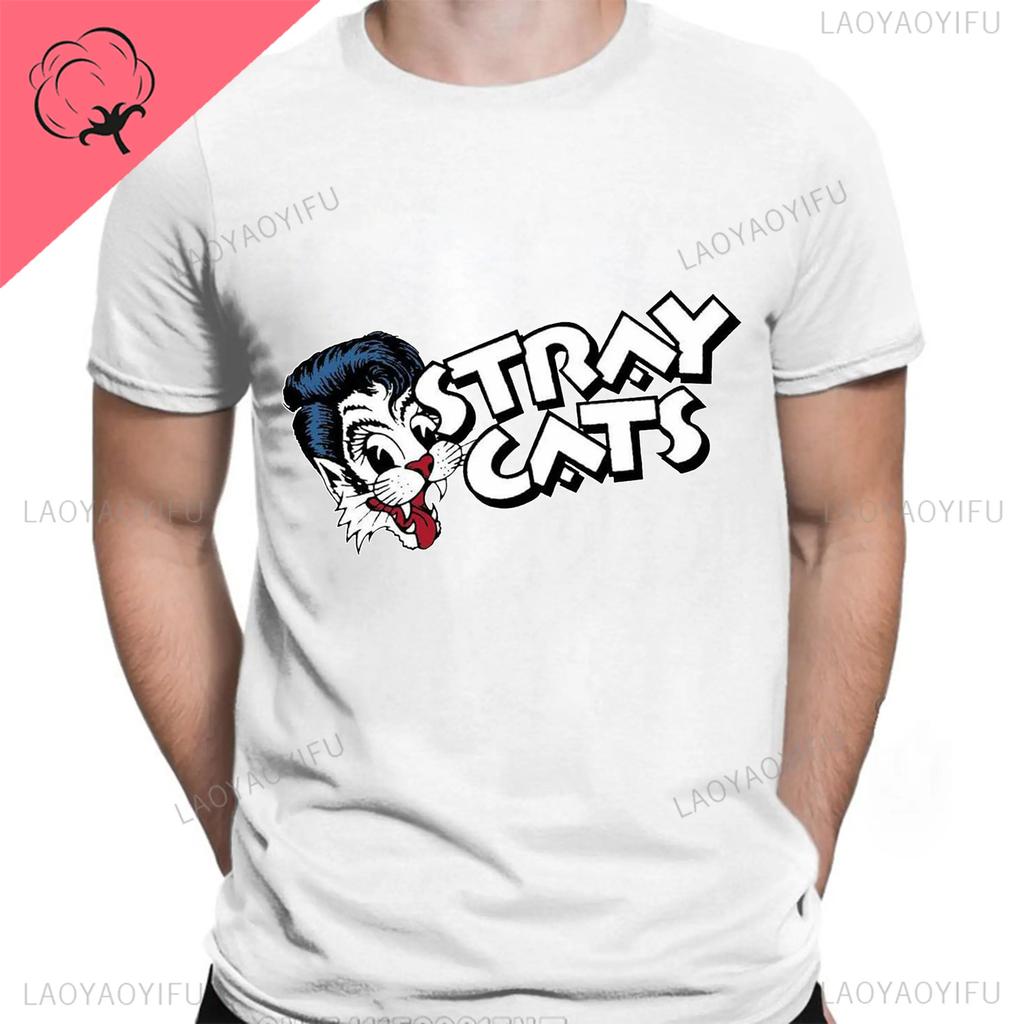 Stray Cats Rock Klassiska T-shirts Amerikanskt Rockabillyband Fan Hipster Streetwear Mode Andningsbar Pojke Flicka Män Kvinnor Bomulls T-shirt