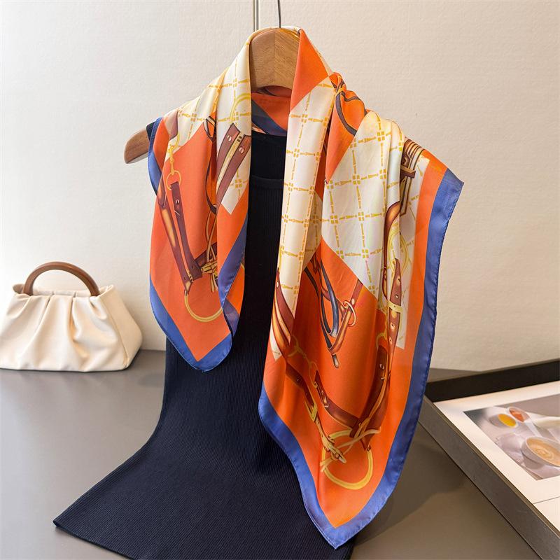 Light luxury chain printing simulation silk square scarf shawl versatile high-end neck small square scarf headscarf silk scarf women