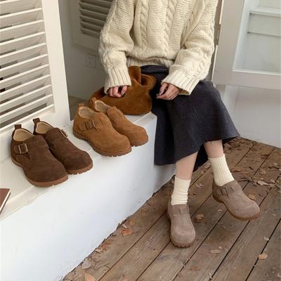 2025 New Round Head Thick Sole Matte Flat Bottom Outer Wear Commuter Soft Sole Women's Single Shoes Mao Mao Boken Shoes