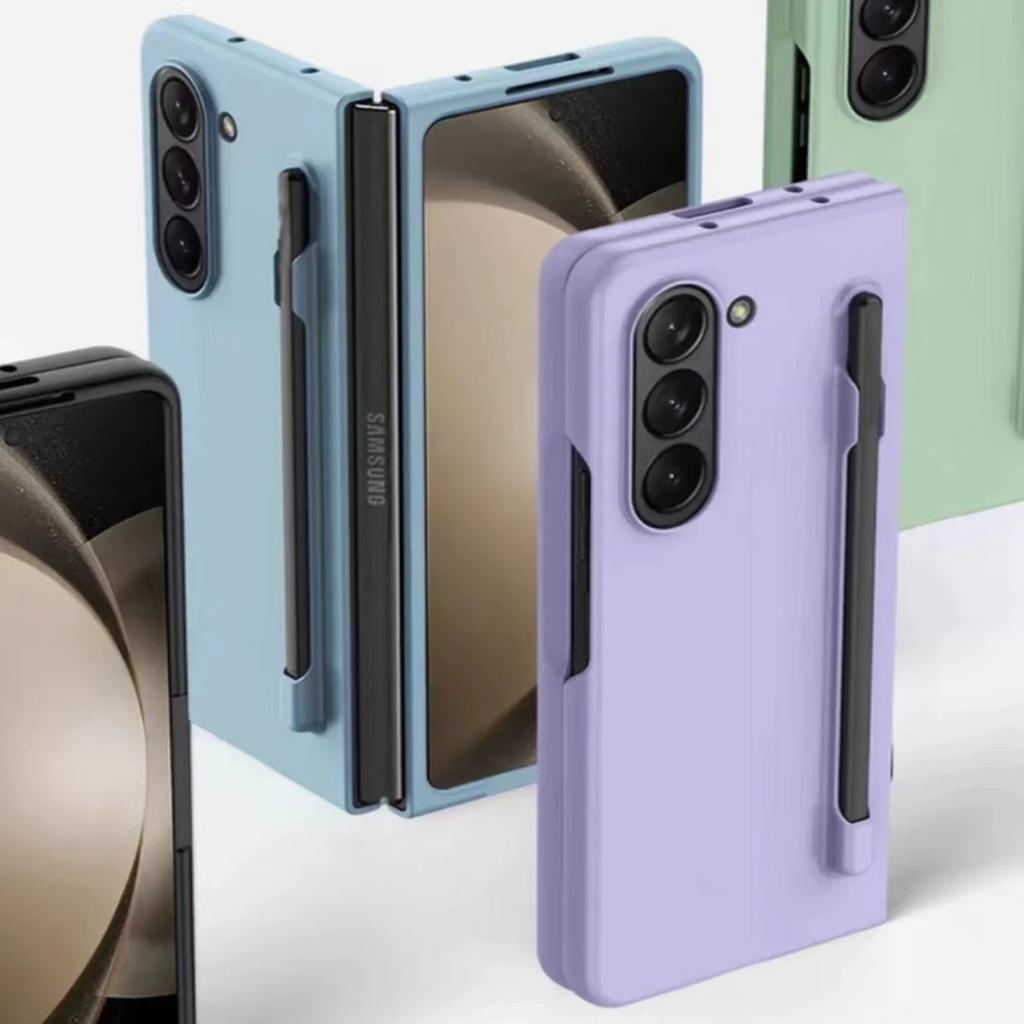 NEW for Samsung Galaxy Z Fold 7 6 5 Premium Cases with S Pen and S Pen Holder Solid Color Built-in Screen Protector Matte Cover