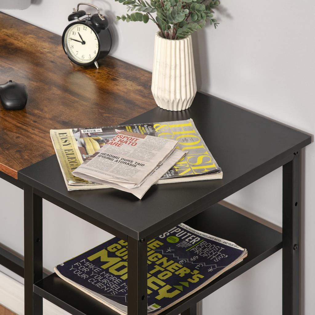 Industrial Design Office Desk Corner Desk 2 Shelves CPU Printer Stand Old Wood Look Black Metal