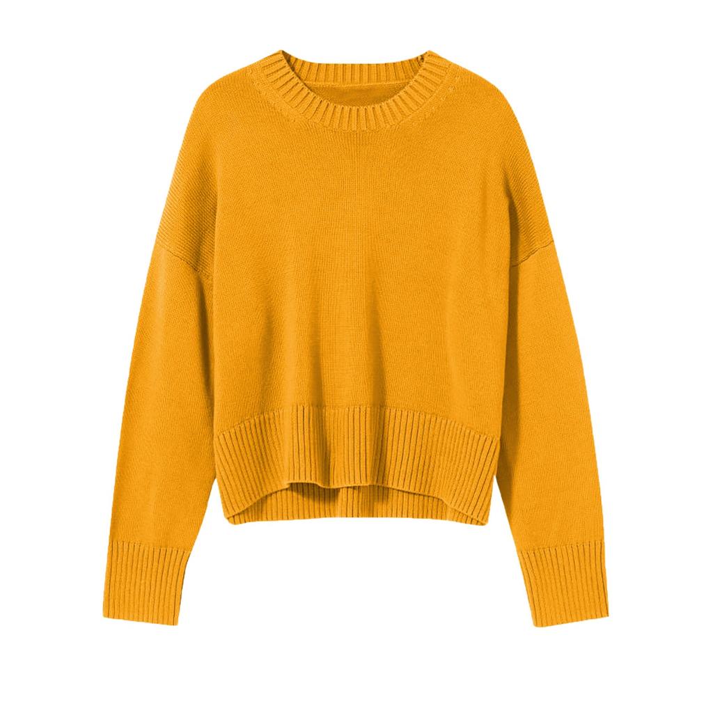 Dammode Tröja Enfärgad Rundhals Kort Pullovertröja