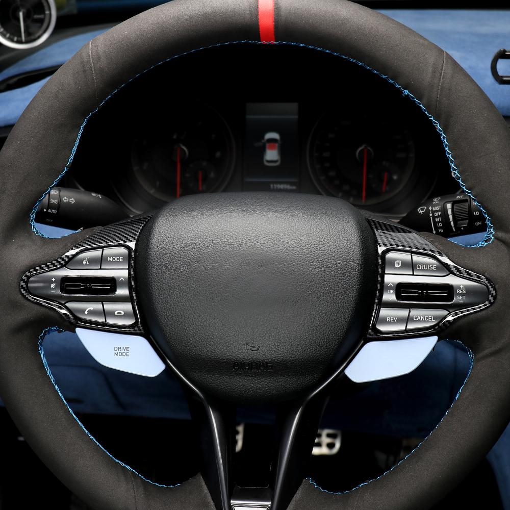 For Hyundai Veloster N 2019-2023 Kona N I30N Carbon Fiber Style Car Steering Wheel Frame Cover Trim Interior Accessories LHD/RHD