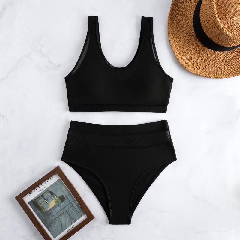 Sexy de Moda Malla Costura Color Sólido Chaleco Bikini de Baño Dividido para Mujer