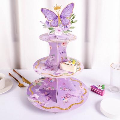 1 Set 3 Tiers Butterfly Cupcake Cake Stand Wedding Birthday Party Decorations, Cardboard Cupcake Holder Cupcake Tower for Party