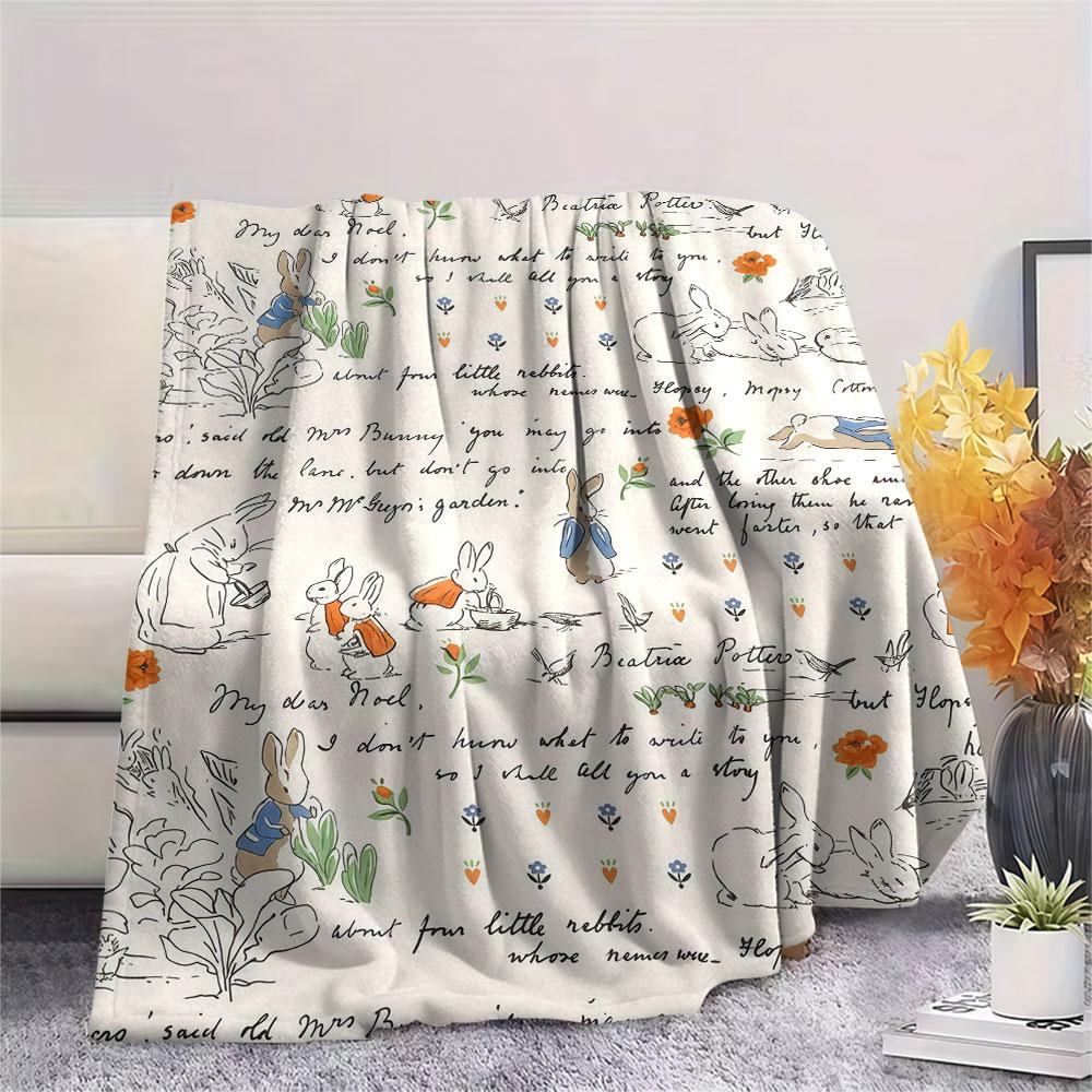 Peter Rabbit Printed Flannel Blanket, Soft Throw for Bedroom Sofa, Washable, Fan Merchandise, Great Gift.