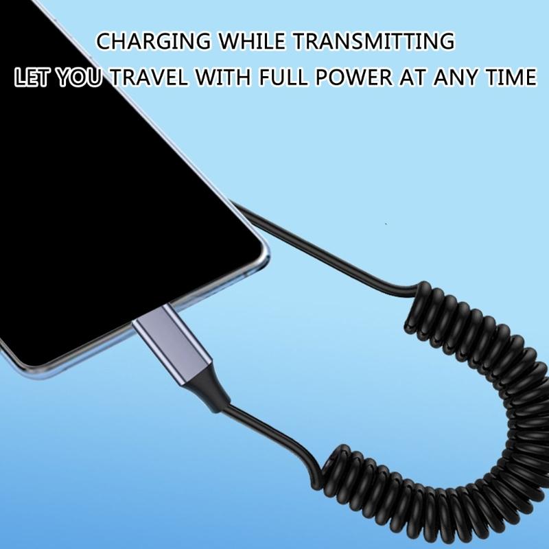 High Efficiency 2 in 1 USB C Fast Charging Data Cable with Intelligent Power Distribution Stretchable Spring Mechanism