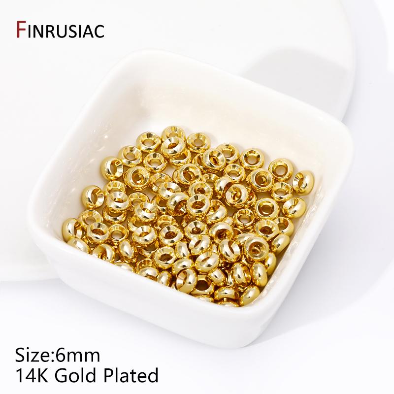 14/18K Gold Plated Smooth Round Spacer Beads,Brass Flat Loose Beads Separators For DIY Bracelet Beading Jewelry Accessories