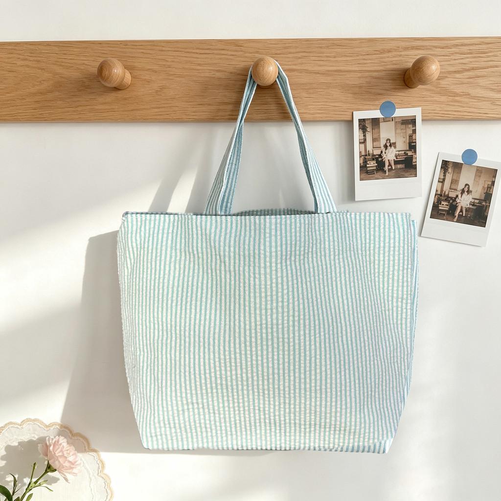 Striped Bag For Women Large Capacity Retro Casual Polyester Fashion Handbag For Daily Use