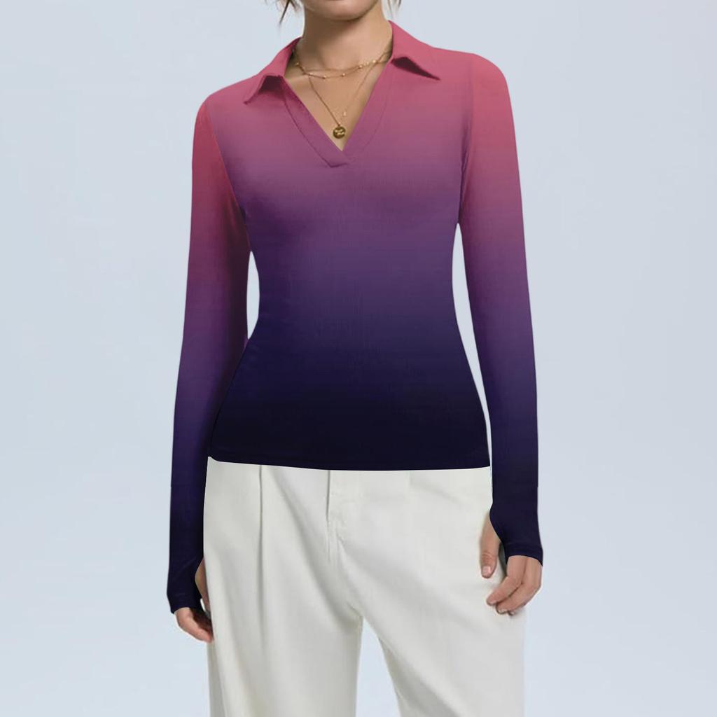 Damenmode Lässig Bedruckt V-Ausschnitt Langarm Knopfleiste Oberteil