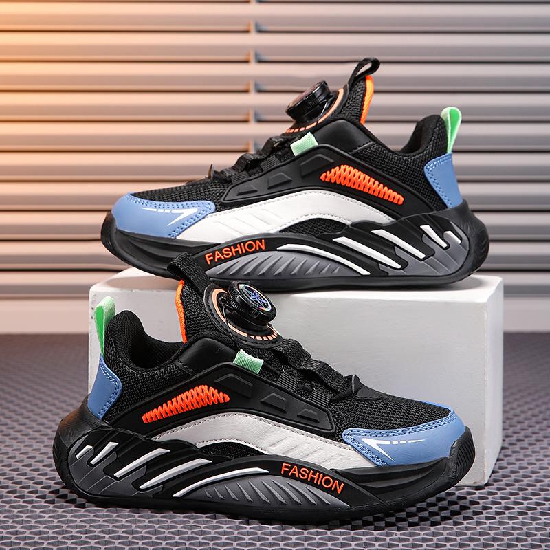 Boys Shoes 2025 New Spring and Summer Mesh Breathable Rotating Button Non-slip and Wear-resistant Children's Sports Shoes