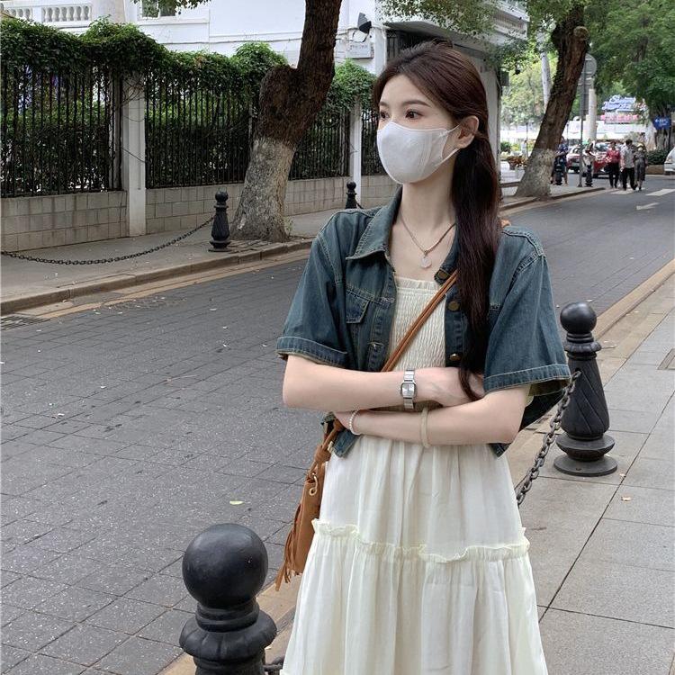 Women’s 2026 Summer Stylish Two-Piece Set: Gentle Style Short Denim Jacket & Mid-Length Camisole Dress