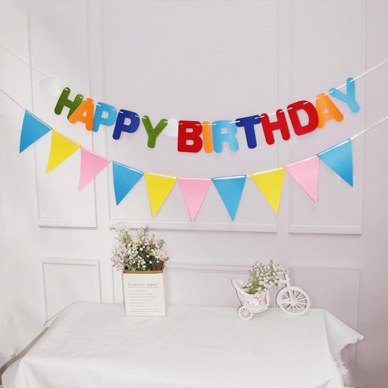 Forest Style Felt Triangle Party Flags In Brown, Blue, and Green