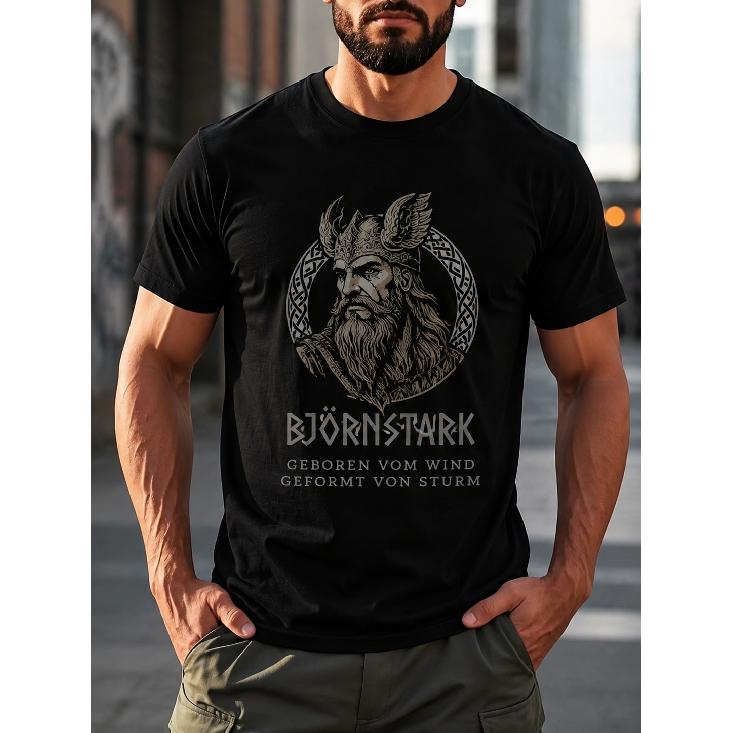 Men s Viking Graphic T-Shirt Short Sleeve Crew Neck Soft Cotton Blend Norse Warrior Print Casual Streetwear Tee Top S