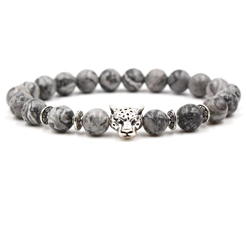 Herren Steinperlen Armband Leopard Anhänger Design Modisches Charm Natürliche Steinperlen Armband Geschenk