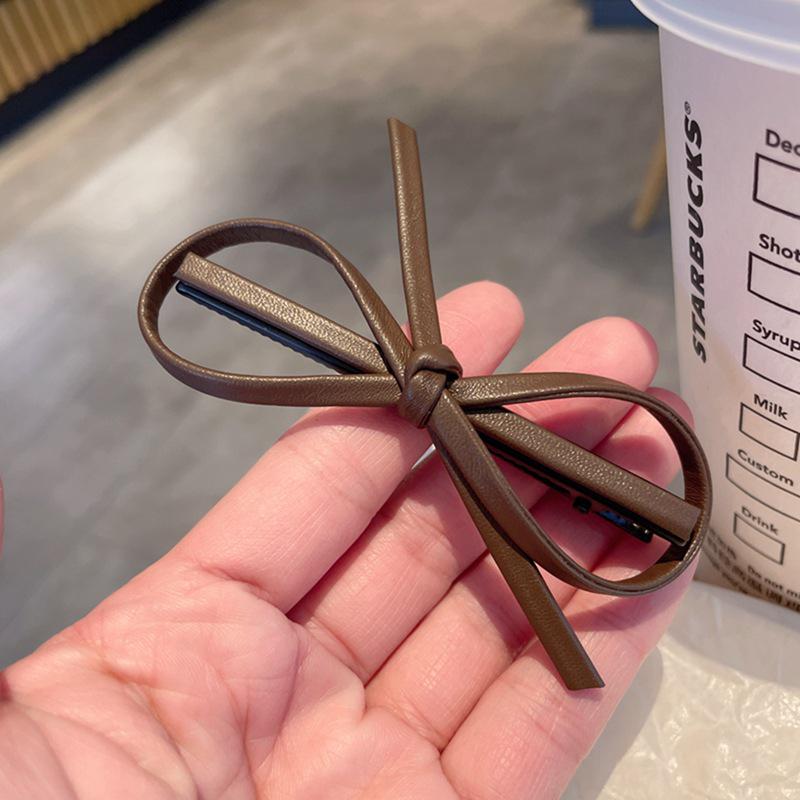 Korean Faux Leather Bow Hair Clip: Cute, Sweet Accessory for Women and Girls