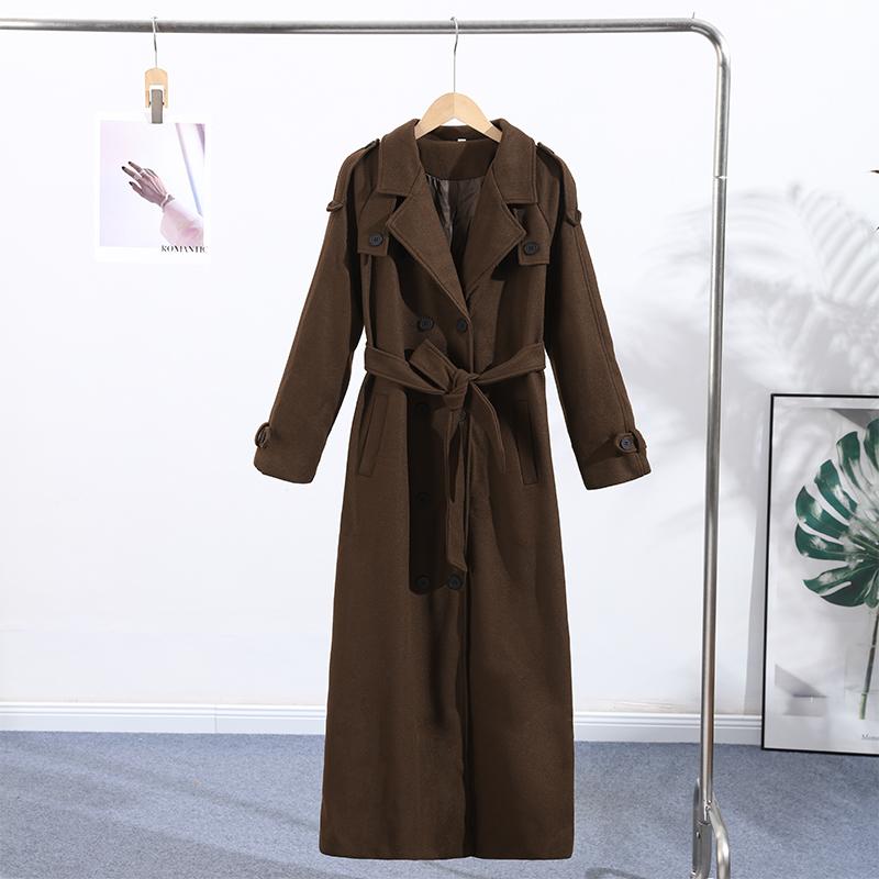 

Пальто длинное шерстяное двубортное с отложным воротником, темпераментное, из плотной ткани, женская теплая куртка, осень 2025 M коричневый