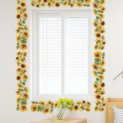 Sunflower Wall Stickers Flowers Home Room Decoration Decals for Furniture Wallpapers Waterproof Self-adhesive Poster Murals Skirting Line Base Decor