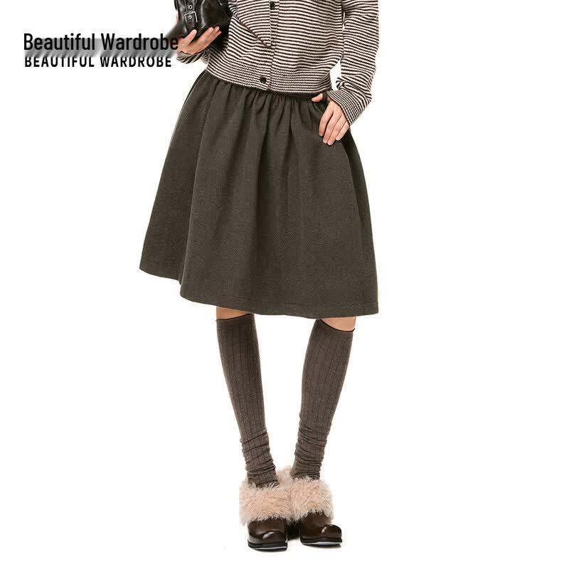 Beautiful Wardrobe Women s High-Waisted A-Line Midi Skirt with Retro Buttons L