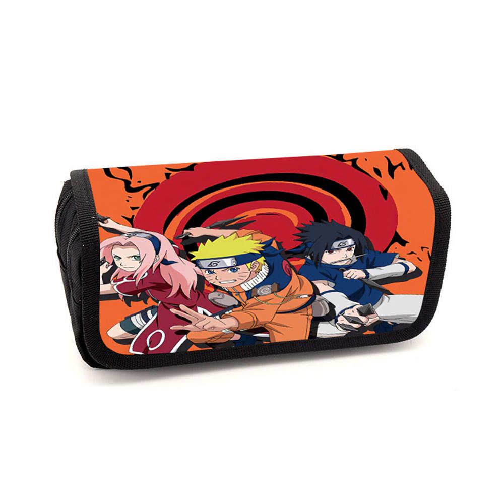 NARUTO Cartoon Pencil Box Double Layer Flip Pen Case Lightweight Stationery for Boys & Girls Ages 5-11 Kids School Daily Use