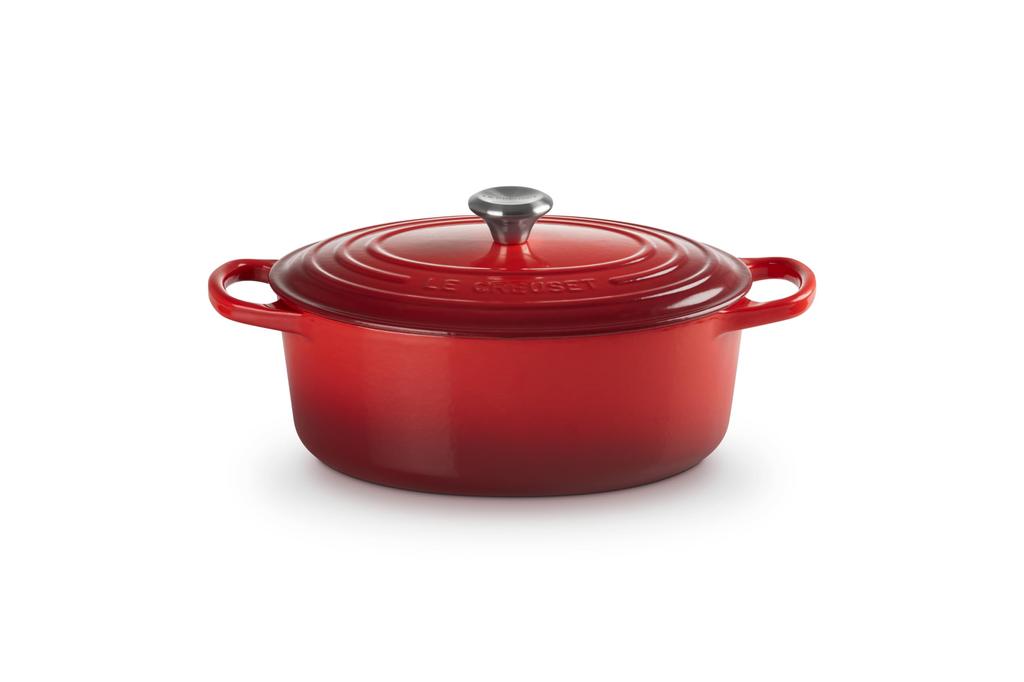 Le Creuset Litý smaltovaný hrnec Signature Cocotte Oval 25 cm Cherry Red Plynová trouba IH kompatibilní s japonskou [Autorizovaný produkt]