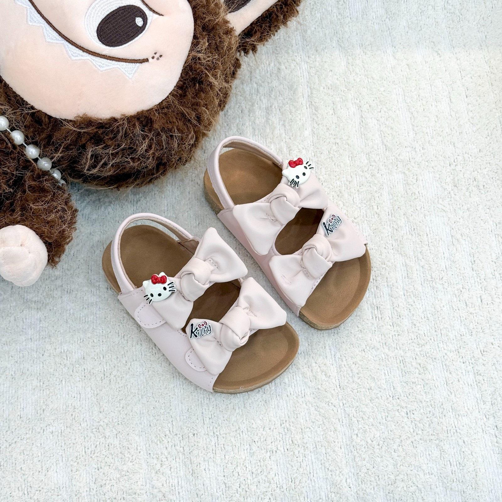 2026 Summer Princess Bow Sandals for Girls - Cute, Non-Slip Beach Shoes Size 23 розовый
