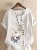 Women's Fashion Cute Cat Print Round Neck Short Sleeve T-shirt Summer Casual Cotton Linen Graphic Shirt Leisure Loose Blouse Tops