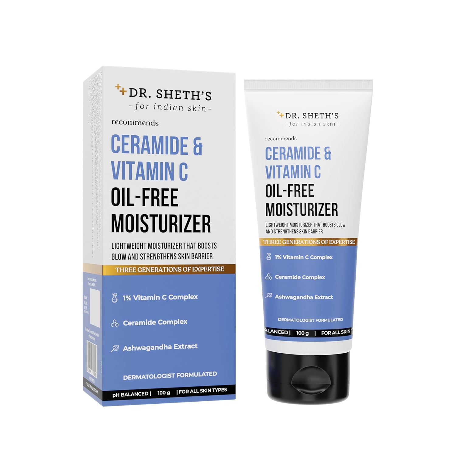

Dr. Sheth s Ceramide Vitamin C Lightweight Moisturizer For Hydration Brightening Barrier Care 100 g Pack Of 1 Skin