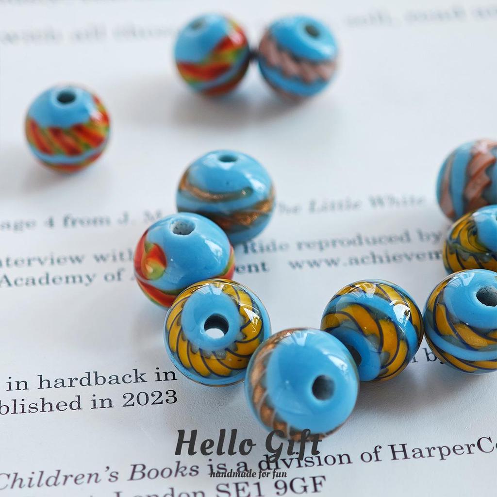 12mm West Asian Threaded Ribbon Candy Color Round Glass Beads for DIY Handmade Crafts