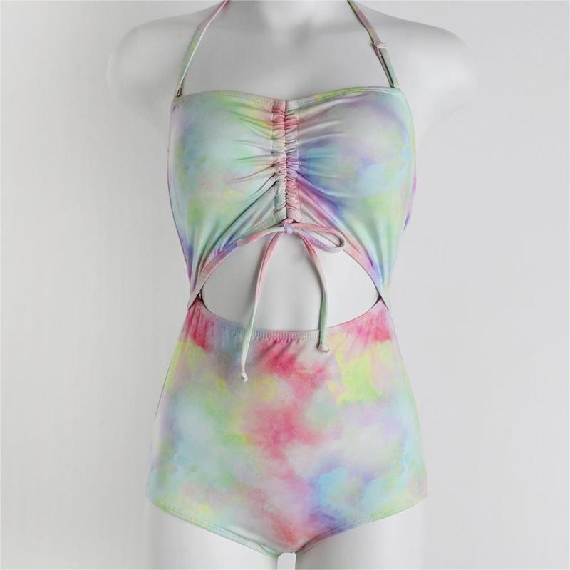 Gradient Plaid Japanese-Korean High-Waisted Tummy-Covering One-Piece Swimsuit XL
