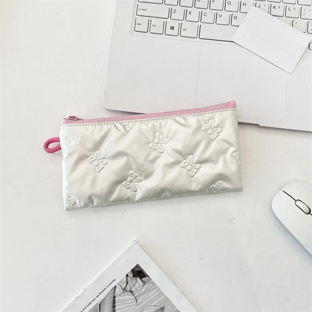 Multifunctional PU Leather Pen Bag Large Capacity Bowknot Printing Pen Pouch Student Pencil Case Stationery Storage Organizer
