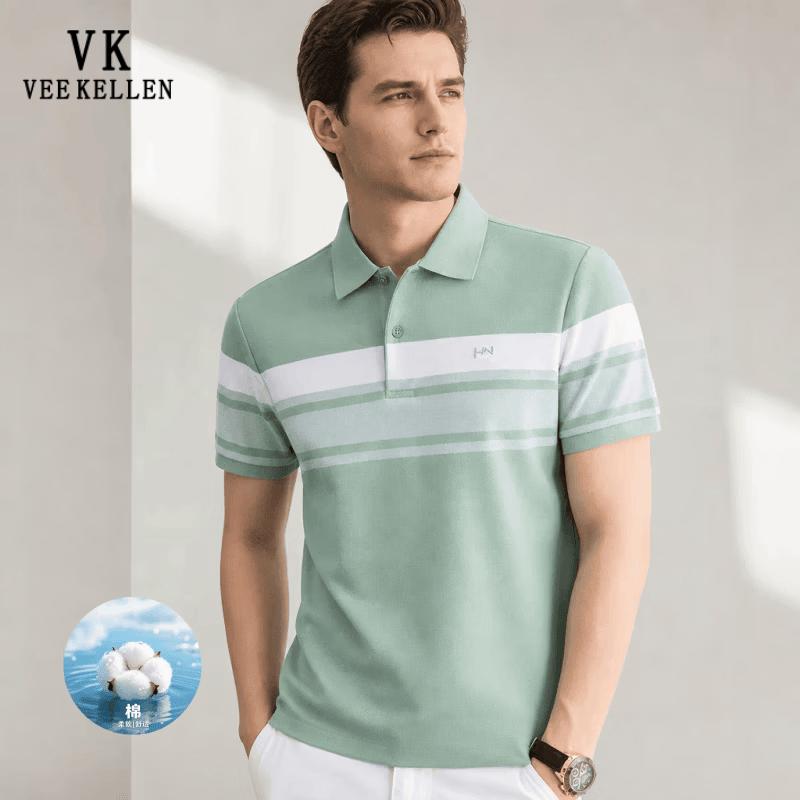VEE KELLEN Men s Mercerized Cotton Striped Polo Shirt 4XL (190-210 lbs)