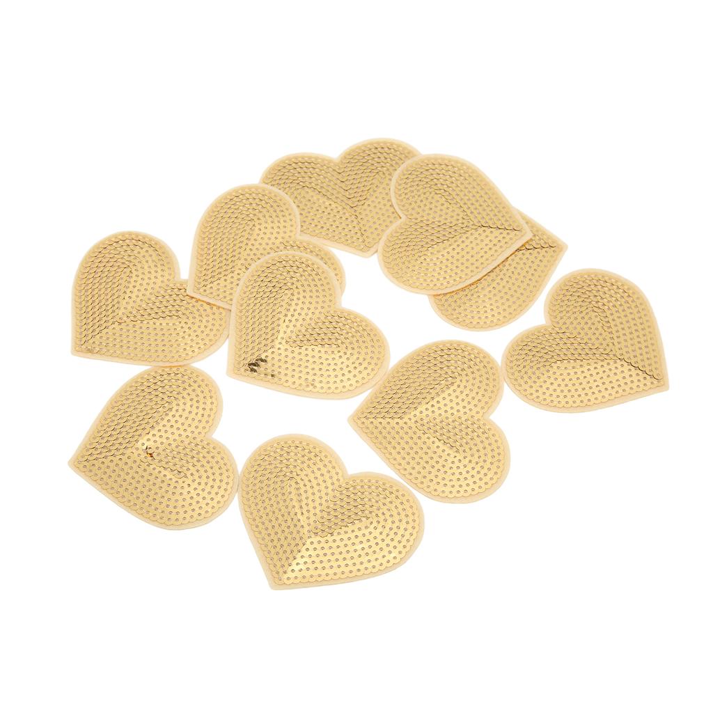 10Pcs Heart Patches Iron On Cover Blemishes Holes Gold Sequins Heart Embroidered Iron On Patch for Sewing DIY Craft