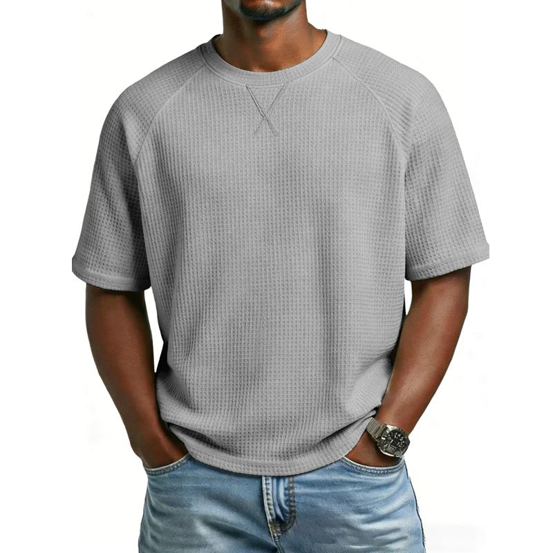 Herren Casual T-Shirt Waffelstrick Lockerer Schnitt T-Shirts für Mann Einfarbige Kurzarm-T-Shirts Übergroßer Schnitt Strukturierter Stoff Rundhalsausschnitt