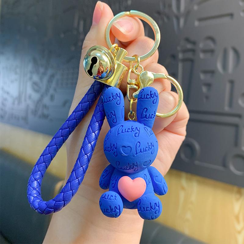 Cartoon Resin Peach Heart Rabbit Keychain Female Couple Bag Pendant Small Gift Creative Car Keychain opp bag packaging